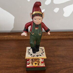 Rare House of Hatten Christmas Elf Dancing on Bear Block Figurine 1996 D. Calla